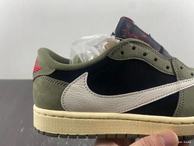 1st Kicks Shoes 'BLACK LOW JORDAN SCOTT OG 1 X SP AIR DM7866-002 TRAVIS OLIVE' 0622